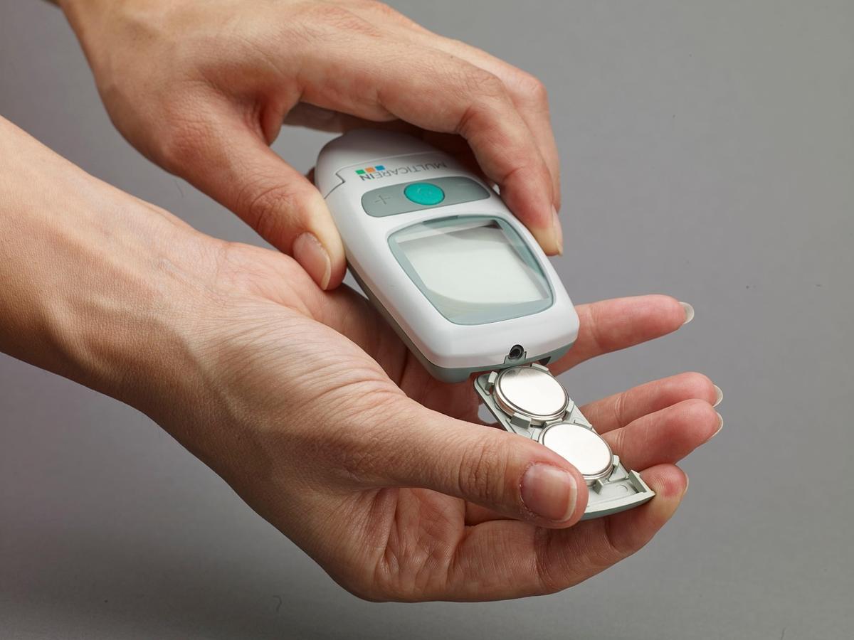 Blood glucose meter showing a high reading